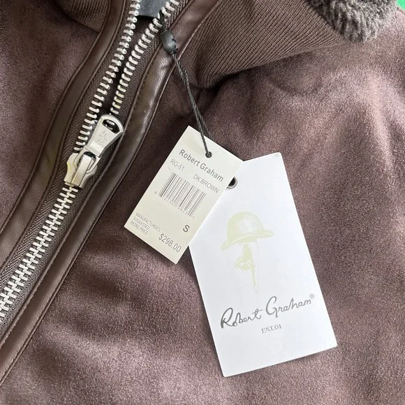 Robert Graham Vegan Faux Suede Dark Brown Full Zip Bomber Jacket RG-51 Men Small - Picture 8 of 11